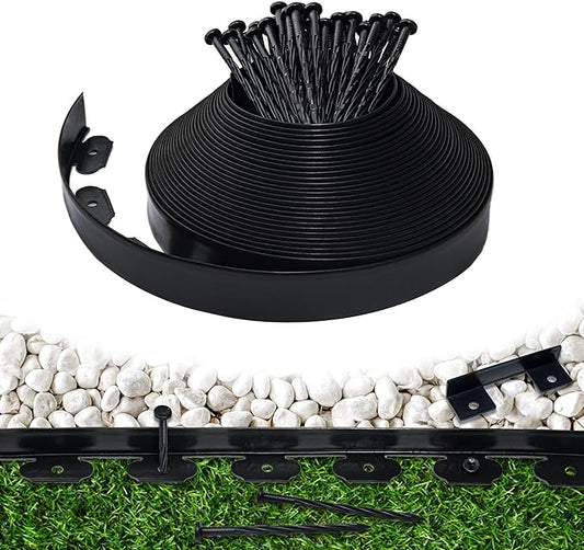 Landscape Edging Border 60 FT 2 Inch Tall with 120 Spikes, Plastic Edging for Landscaping, Garden Edging Border， Flower Bed, Paver and Lawn Edging Border, Black