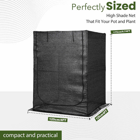 Portable Large 4'x4' Sunshade Cloth Gardening Net,Easy Set up Crops Shade Net 5.7FT Tall Cover, UV Resistant Plant 80% Sunblock for Vegetables,Fruits and Mini Flower Pot with Stakes