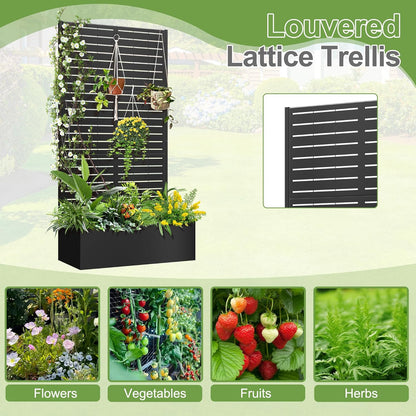 Trellis for Climbing Plants Outdoor，Mental Garden Bed with Drainage Holes Outdoor Privacy Screen Design Tall planters for herb Flower Vegetables 73"x35"x16", Black-Louvered
