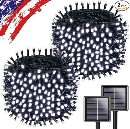 Upgrade 2Pack 500LED Solar String Lights for Outside, 180FT Solar Christmas String Lights Outdoor with 8 Modes, IP65 Waterproof Outdoor Twinkle Light, Garden Xmas Tree Christmas Decoration, Cool White