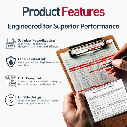 100 Pack Buck Annual Vehicle Inspection Label, 2-Ply Adhesive Vinyl with Mylar Laminate, FMCSA & DOT Compliant, Weatherproof, Tear Resistant, Easy to Write On, 5" x 4" - Made in USA