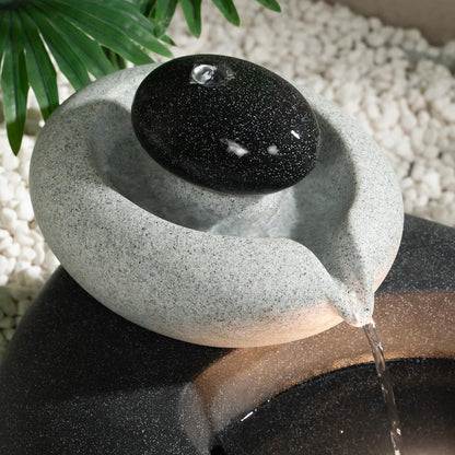 13.39" H Outdoor Water Fountain Made with Eco-Friendly Recyclable Materials, Polyethylene Rock Waterfall Outdoor Fountain, Garden Decor with LED Light & Pump for Patio, Backyard (13.39")