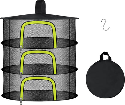 3 Layer Herb Drying Rack, Herb Drying Rack Hanging Mesh, Foldable Bud Drying Net with U-Shaped Zipper, Hooks, for Drying Herbs Plants, Flowers, Fruits, Food, Camping (3 Layers-23.62'')