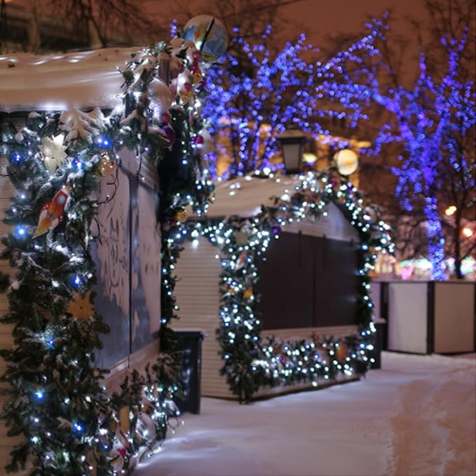 Solar String Lights for Outside, 39Ft 100 LED Solar String Lights Outdoor with 8 Modes，Solar Lights for Outside Waterproof for Yard, Fence,Balcony, Party,Christmas Tree Decorations (Blue&White)