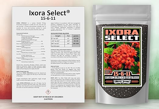 Fertilizer Commercial Grade | Ixora Select 15-6-11 | 5 Ounces | Custom Professional Mix | Granular Slow Release | 90-Day Soil Acidifier | Acid-Loving Plants Ixora Gardenia Azalea Camellia | Topdress