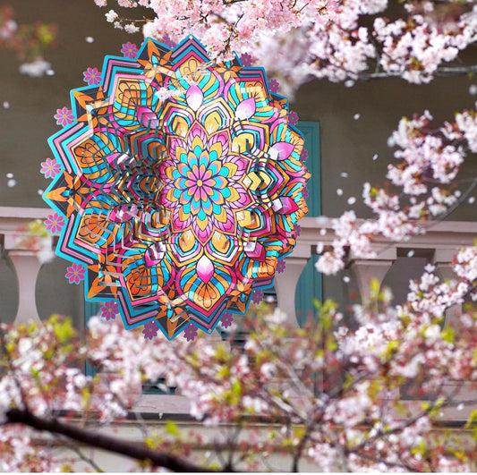 Goolyrusim Metal Wind Spinner - Mandala Lotus Wind Spinners, 12inch Kinetic 3D Hanging Wind Sculptures, Indoor/Outdoor Garden & Yard Art Decoration, Creative Gifts for Women Mom Grandma & Holidays