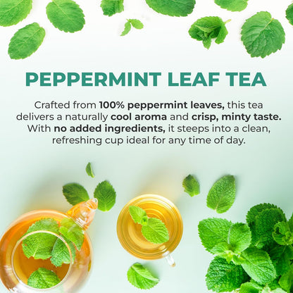 LeafLea 40 Peppermint Tea Bags, Natural Peppermint Leaf Herbal Tea with Cool Taste, Te De Menta for Gentle Digestive Support, Te De Hierba Buena, Caffeine-Free, Sugar-Free, Vegan, Individually Wrapped
