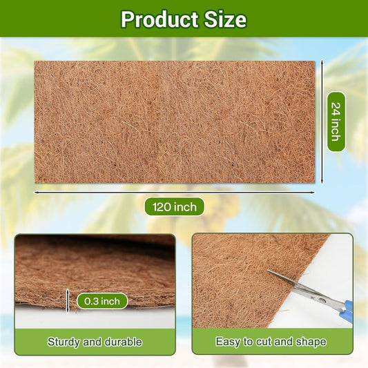 Coconut Liners for Planters 24x120 Inch, Natural Coco Liners for Planter Flower Basket, Thick Coco Fiber Mat for Garden Decoration, Hanging Basket, Animal pet pad