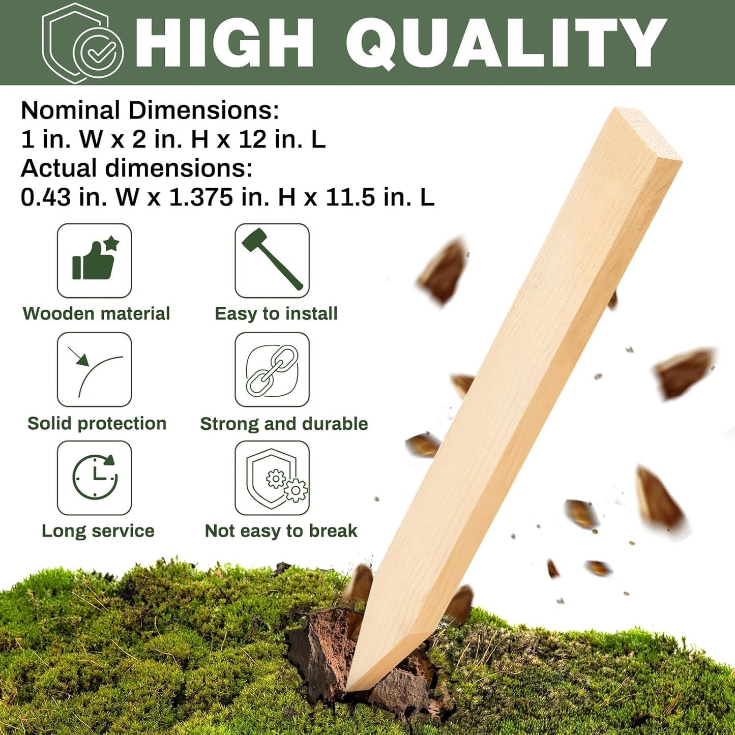 48 Pieces Wooden Garden Stakes 12 Inch Grade and Survey Stakes Wooden Garden and Sign Posts for Plant Support Silt Fence Yard Farm Survey Boundaries Baselines