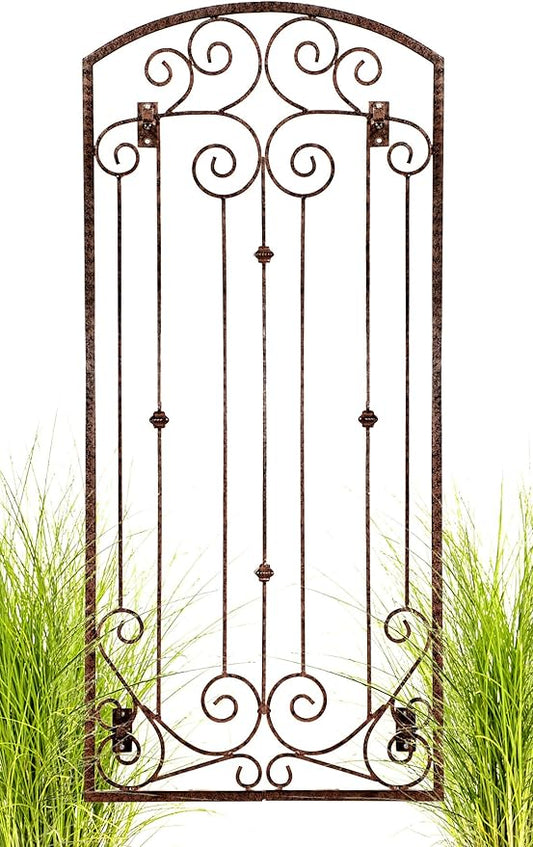 H Potter Garden Metal Wall Art or Trellis for Climbing Plants Outdoor Panel Roses Vines Privacy Includes Brackets for Hanging