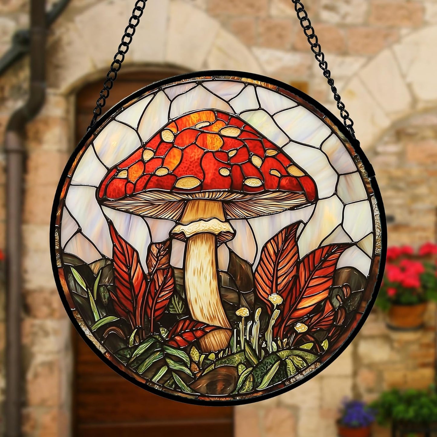 Stained Glass Window Hanging, Big Red Mushroom Suncatcher for Doors Home Sun Catchers Decoration and Christmas, Mother's Day Birthday Gifts for Women, Men, and Mom 7.8 in