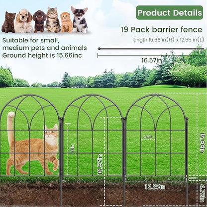 Garden Fences Animal Barrier, 12.55"*16.48" Black Garden Border Fencing, Arched Rustproof Metal No Dig Fence for Dogs, Outdoor Fence, Dog Fencing for Yard, Flower Bed (Medium 19 Pcs)