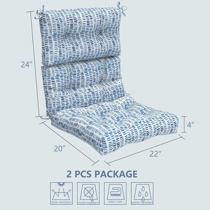 LVTXIII Outdoor High Back Chair Cushions, Seasonal Replacement Adirondack Chair Cushion with Ties, Patio Waterproof Seat Cushions for Home Garden Use (22” W x 20” D, Set of 2, Pebble Blue)