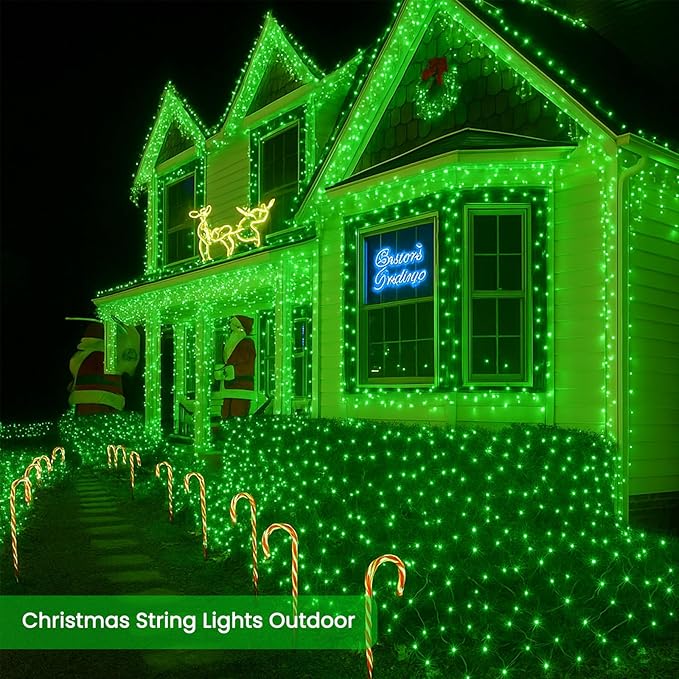 4 Pack 180FT Solar Christmas Lights Outdoor Waterproof, Super Bright 320 LED Solar String Lights with 8 Lighting Modes, Green Wire Twinkle Tree Light for Outside Xmas Party Decorations (Green)