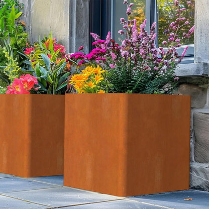 Corten Steel Large Square Planter 26"x26"x26, Cube Metal Planter Pot with Drainage Holes for Outdoor, Large Flower Pots for Patio Deck and Yard