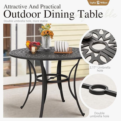 Sophia & William 7 Pieces Cast Aluminium Patio Bar Set for 6, Round Outdoor Bar Height Table and Swivel Bar Stools, Patio High Top Pub Set with Bar Counter Height Chairs and 2.2" Umbrella Hole