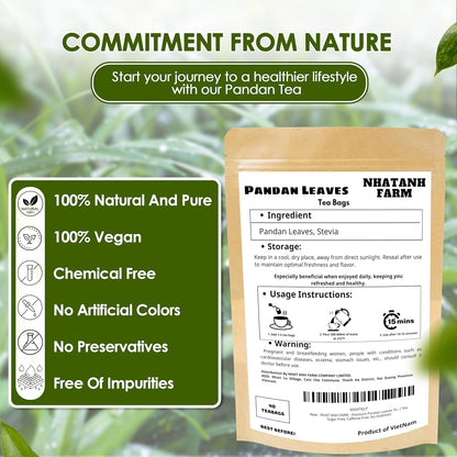 NHAT ANH FARM - Premium Pandan Leaves Tea Bags, 40 Pandan Leaves Tea Bags, 100% Natural Dried Pandan Leaves, Naturally Sweet Herbal Tea, Sugar-Free, Caffeine-Free, No Additives