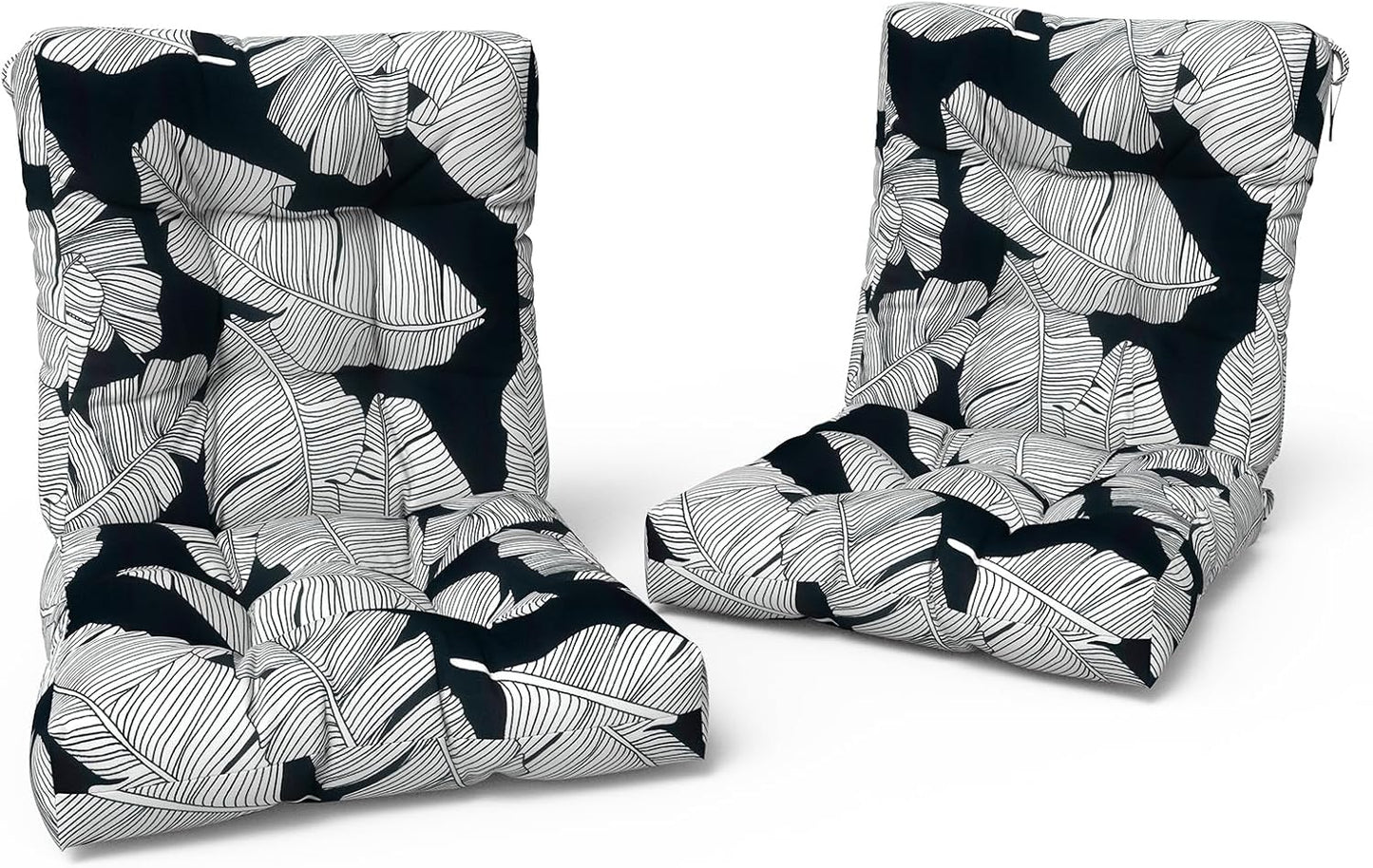 LVTXIII Outdoor Tufted Seat Cushions, Solid Seat and Back Chair Cushion with Ties, Patio Replacement Rocking Chair Cushion for Outdoor Furniture Use, 21 W x 21D, 2 Pack, Black Lush Leaf Jungle