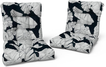 LVTXIII Outdoor Tufted Seat Cushions, Solid Seat and Back Chair Cushion with Ties, Patio Replacement Rocking Chair Cushion for Outdoor Furniture Use, 21 W x 21D, 2 Pack, Black Lush Leaf Jungle