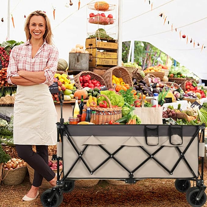 51-inch Extended Heavy-Duty Garden Cart for Camping & Sports, Shopping, Foldable Utility Wagon - 480lbs Capacity with 7" All-Terrain Wheels and Adjustable Handle