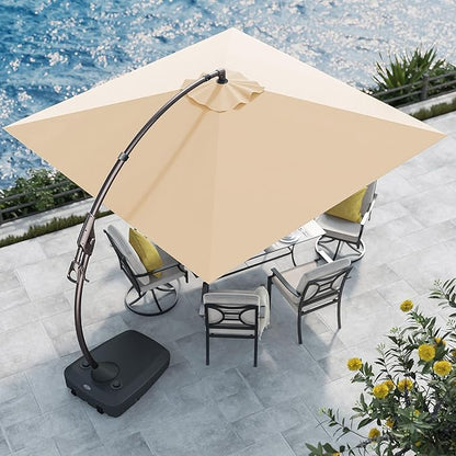 Grand patio 10X10 FT Sunbrella Offset Umbrella with Base Outdoor Square Aluminum Hanging Cantilever Umbrella with Easy Tilt Adjustment (Flax, 10X10 FT-SUNBRELLA)