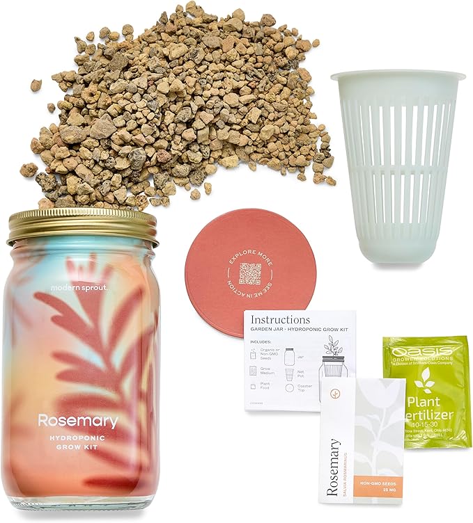 Modern Sprout Mason Garden Jar - Self-Watering Hydroponics Growing System Kit with Organic Herb Seeds - Jar Planter for Indoor Herb Garden - Seed Starter Kit - Home Decor & Gifting - Rosemary