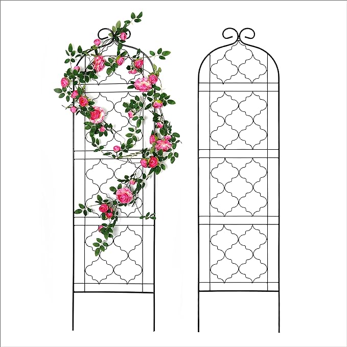 Garden Trellis for Vines and Climbing Plants Outdoor, Iron Wire Lattices Grid Panels for Potted Climbing Pergola Cucumber Tomato Rose Vegetable Flower Plant Trellises (60 * 16 Inch, Pack of 2, Black)