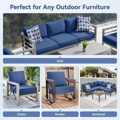 Luxury 6" Outdoor Cushions for Patio Furniture, 24x24x6" Thick Seat Cushion Set of 9, Fade Resistant Couch Chair Replacement Cushions High Density Deep Wicker Chair Cushion w/ Removable Cover, Blue