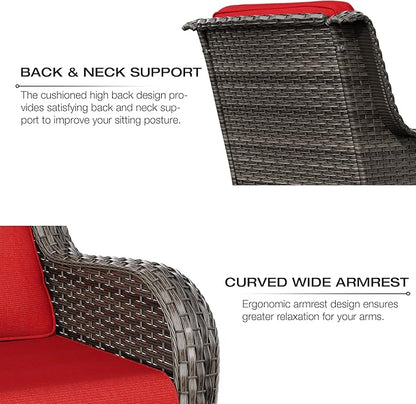 Joyside Wicker Patio Furniture Sets 7 Piece Set with One 3-Seat Sofa, Four Armchairs, Two Ottomans, Wicker Outdoor Furniture Sectional Conversation Set(Mixed Grey/Red)