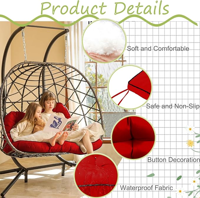 Replacement Cushions for Outdoor Swing, Outdoor Cushions for Patio Furniture with Backrest, Waterproof Thicken 4" Porch Swing Cushions, for Outdoor Patio Garden Furniture (Red, 40 * 55 in)