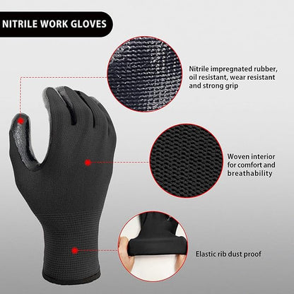 Evridwear Nitrile Coated Work Gloves,Superior Oil Resistance with Grip for Men Women Automotive,Gardening, Mechanic