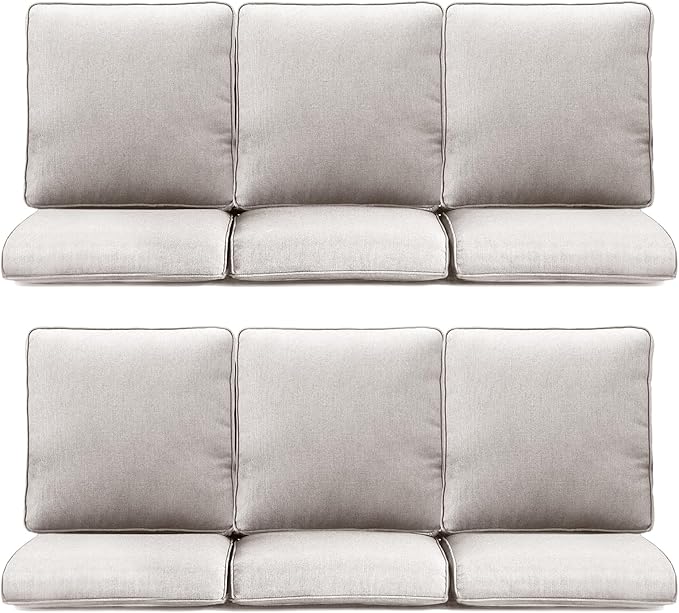 Patio Chair Cushions 6 Packs - Outside High Back Thick Water-Resistant Cushion 22x24 with Zipper Cover for Outdoor Glider Rocking Chairs Loveseat 3-Seater Couch Sofa – Beige/Regular