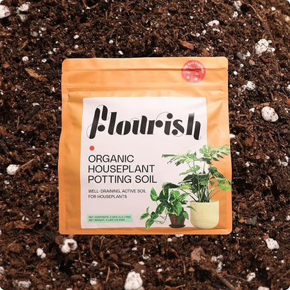 Flourish Plant Organic Houseplant Soil – 4 qt Potting Mix for Indoor Plants, Boosts Roots & Reduces Transplant Shock, with Peat for Moisture Retention, USA Made
