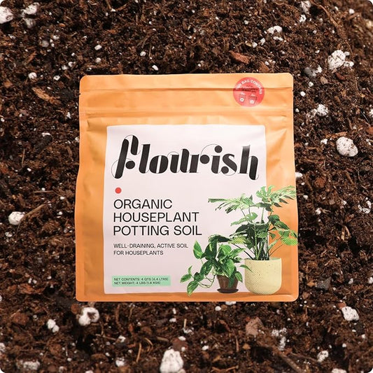 Flourish Plant Organic Houseplant Soil – 4 qt Potting Mix for Indoor Plants, Boosts Roots & Reduces Transplant Shock, with Peat for Moisture Retention, USA Made