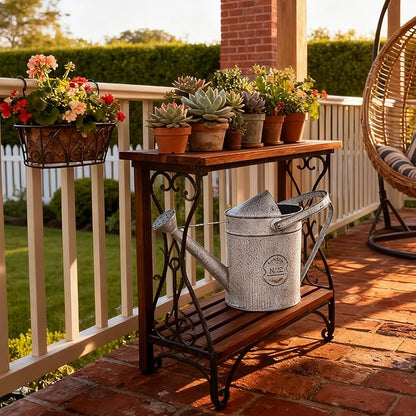 Vintage Galvanized Metal Watering Can - Rustic Farmhouse Design Watering Pot, Garden Decorative Planter for Home Patio Outdoor Wedding Party Decor