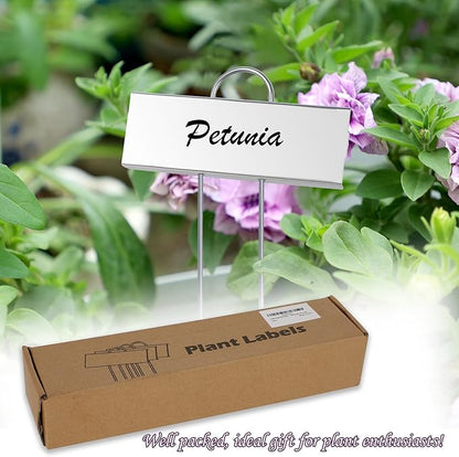 FORUP Metal Plant Labels, 30 Pack Garden Label Markers, Weatherproof Garden Stake Tags, Reusable Planting Gardening Markers, Silver