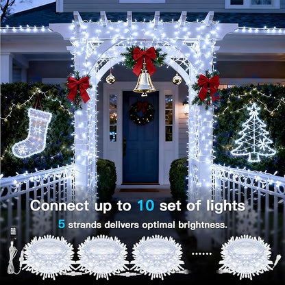 suddus 33ft 100 LED White String Lights with Timer, 12 Modes Christmas Fairy Lights Plug in, Connectable Indoor/Outdoor White Twinkle Lights for Xmas Tree, Bedroom, Garden, Wedding, Party Decorations