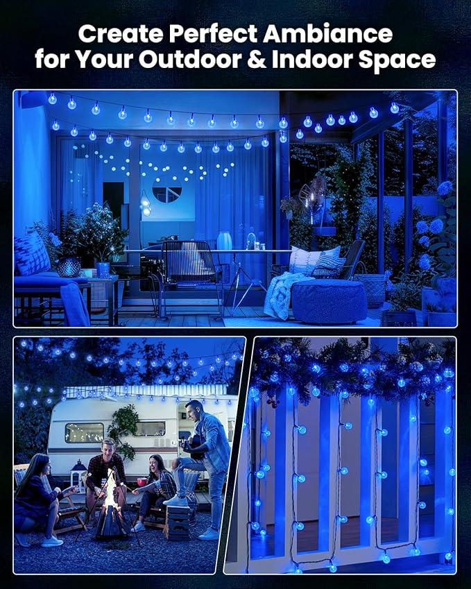 Brightown Solar String Lights Outdoor 60 Led 35.6 Feet Waterproof Solar Powered Patio Lights with 8 Lighting Modes for Garden Yard Porch Wedding Party Decor Halloween (Blue)