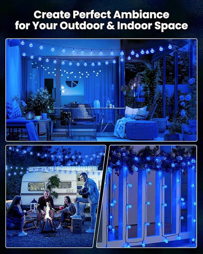 Brightown Solar String Lights Outdoor 60 Led 35.6 Feet Waterproof Solar Powered Patio Lights with 8 Lighting Modes for Garden Yard Porch Wedding Party Decor Halloween (Blue)
