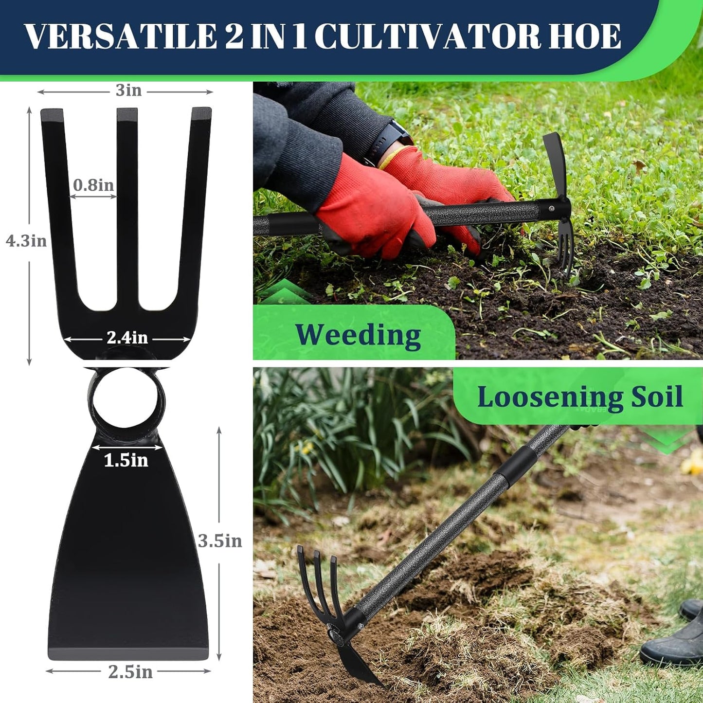 Multi-Purpose Garden Hoe Tool – Heavy Duty Adjustable (16"-30") with Ergonomic Handle, Anti-Rust Coated Steel, for Weeding, Digging, Cultivating – Lawn, Farm, Outdoor Use