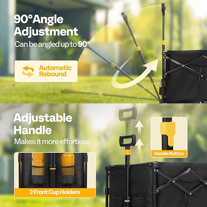 VIVOHOME 48''L Extended Collapsible Wagon Cart with 440lbs Weight Capacity, Heavy Duty 350L Folding Utility Garden Cart with Extended Tailgate and Big All-Terrain Beach Wheels