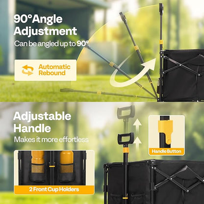 VIVOHOME 48''L Extended Collapsible Wagon Cart with 440lbs Weight Capacity, Heavy Duty 350L Folding Utility Garden Cart with Extended Tailgate and Big All-Terrain Beach Wheels