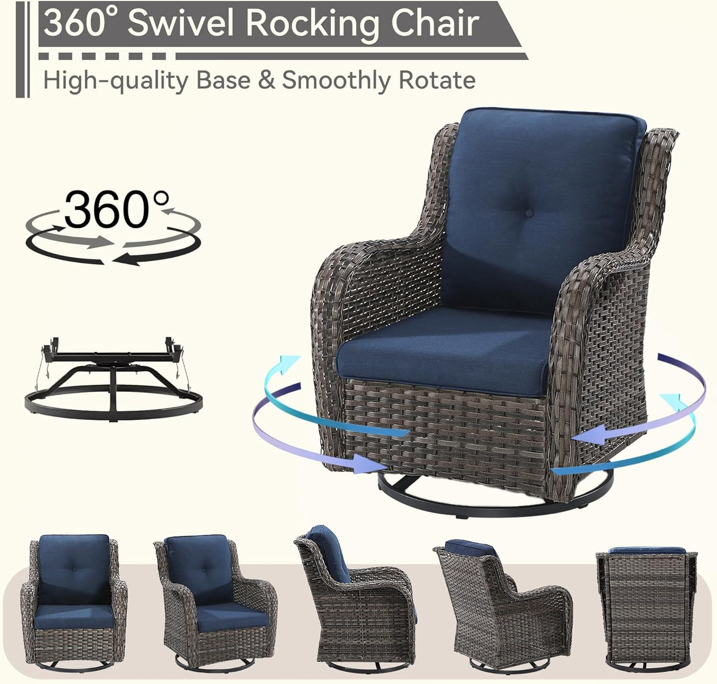 Outdoor Swivel Rocker Patio Chairs Set of 2 - Outdoor Wicker Patio Conversation Sets 2 Pieces with Olefin Fabric Cushions Suitable for Backyard Deck and Porch, Blue