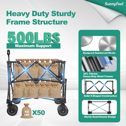 SUNNYFEEL Double Decker Wagon, Collapsible Outdoor Utility Wagon Cart 500LB Capacity Adjustable Handlebar,Foldable Wheels Stable Durable Oxford Fabric for Shopping Garden Camping (Black, Double Deck)