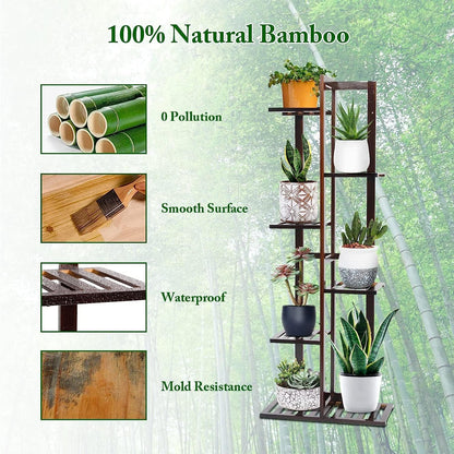 DolceLuna Plant Stand Indoor 6 Tier, Bamboo Plant Shelf Corner Display Rack, 46 Inch Tall Multiple Planter Pot Holder, Space-Saving Flower Stand for Living Room Balcony Garden Patio
