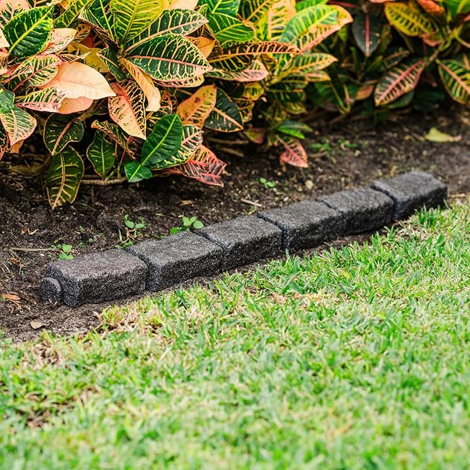 Beuta Landscape Edging | Garden Edging Border | Faux Stone Bricks for Lawn Edging, Flower beds, Pathways & Yard Edging– 1 Pack | Each Section Has 6 Bricks 48" L x 4" W x 2.25" H | 3 Spikes |Charcoal
