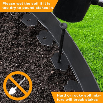 Hugeleaf 4.5 Inch Tall Landscape Edging 60 Feet Garden Edging with 60 Spikes, Plastic Landscape Border Edging for Landscaping Lawn, Flower Beds(Black)