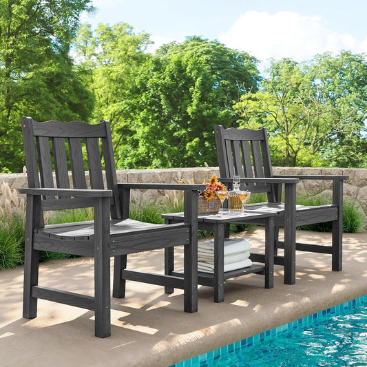 Stoog 3 Piece Patio Dining Sets, All-Weather Outdoor Chairs Set of 2 with Table, Include 2 Patio Chairs and 1 Side Table, Grey