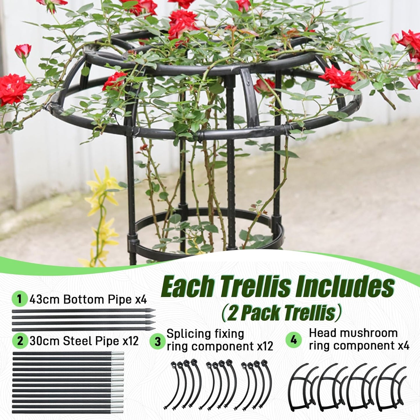 Garden Trellis for Climbing Plants Outdoor, 53 Inch Mushroom Top Trellis for Climbing Plants, Metal Plant Flower Trellises for Vine Grape Vegetable Cucumber Tomato Trellis, 1 Pack