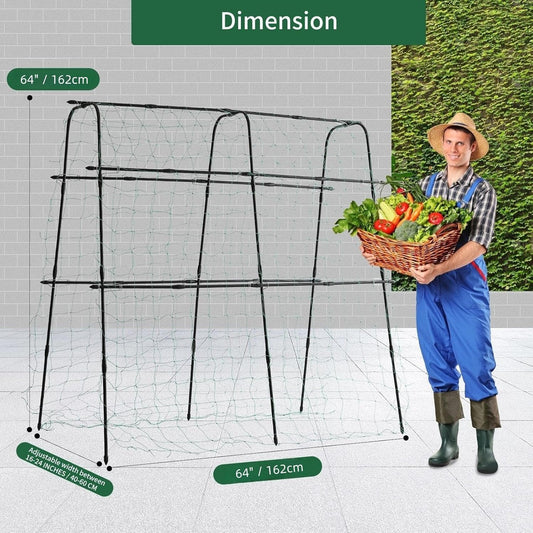 Lalahoni Cucumber Trellis, 5.3x5.3 Feet Metal Garden Arch Plant Support for Climbing Plants Outdoor Vegetable Fruit Flower Vine Peas Beans Trellis for Raised Bed, Lightweight, Black